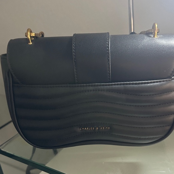 Charles & Keith Handbags - Charles & Keith Black Wave-Pattern Shoulder Bag